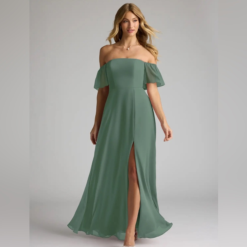 Azazie Eucalyptus Off the Shoulder Dress